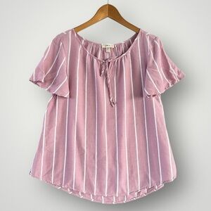 Women's Pink Striped Tie-Neck Blouse